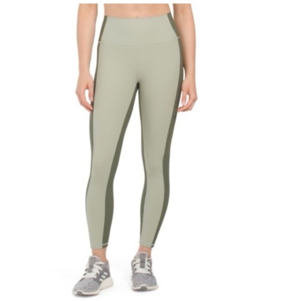Wilo The Label Green Ribbed High Waisted Colorblock 7/8 Leggings Size Small